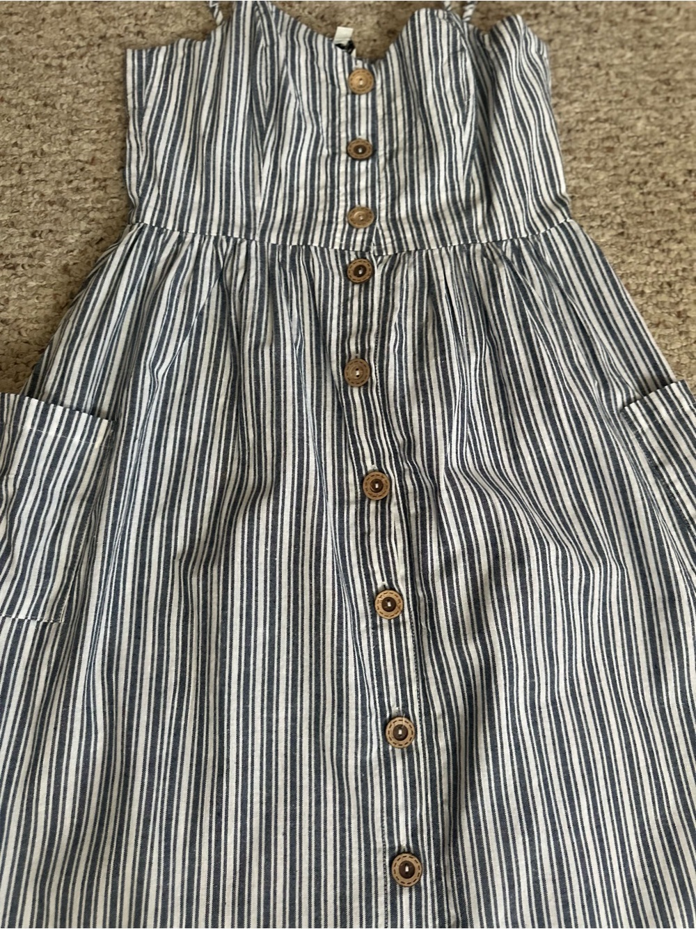 Davi & Dani Spaghetti Strap Dress Dark Denim Blue Stripes Size Large - Picture 5 of 6